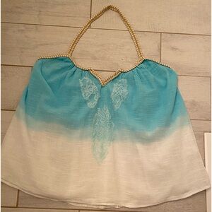 NWOT VENUS SIZE XL LINED HALTER TOP IN OMBRÉ AQUA BLUE TO WHITE